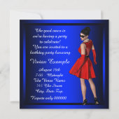 Invitation Fête d'anniversaire de diva classe bleu royal (Dos)