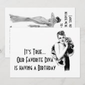 Invitation Fête d'anniversaire de diva rétro femme (Devant / Derrière)
