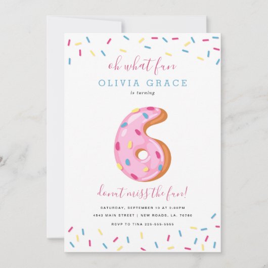 Invitation Fête d'anniversaire de Donut | Six (Devant)