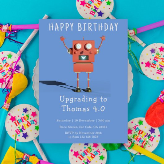Invitation Fête d'anniversaire de enfants robot 3D rouge