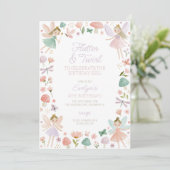 Invitation Fête d'anniversaire de fée Flutter et Twirl pour f (Debout devant)