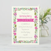 Invitation Fête d'anniversaire de femme à la frontière fleuri (Debout devant)
