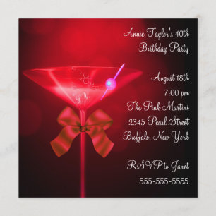 Invitation Fête d'anniversaire de femme au Martini Rouge Tout