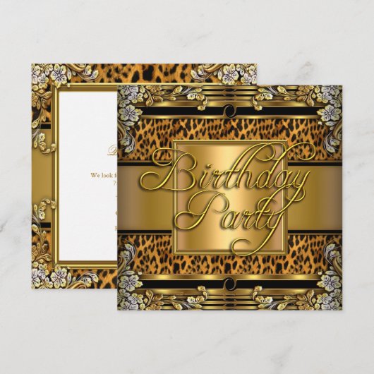 Invitation Fête d'anniversaire de femme avec imprimé léopard (Devant / Derrière)