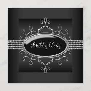 Invitation Fête d'anniversaire de femme Black Diamond en noir
