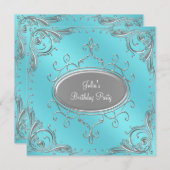 Invitation Fête d'anniversaire de femme bleu sarcelle argenté (Devant / Derrière)