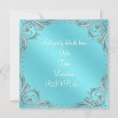 Invitation Fête d'anniversaire de femme bleu sarcelle argenté (Dos)