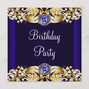 Invitation Fête d'anniversaire de femme en bleu or de la Roya