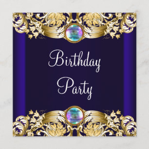 Invitation Fête d'anniversaire de femme en bleu or de la Roya
