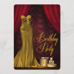 Invitation Fête d'anniversaire de femme en rubis rouge or gla