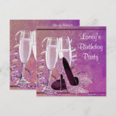 Invitation Fête d'anniversaire de femme en talons hauts Champ (Devant / Derrière)