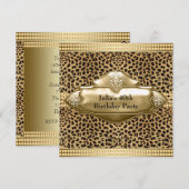Invitation Fête d'anniversaire de femme Léopard doré (Devant / Derrière)