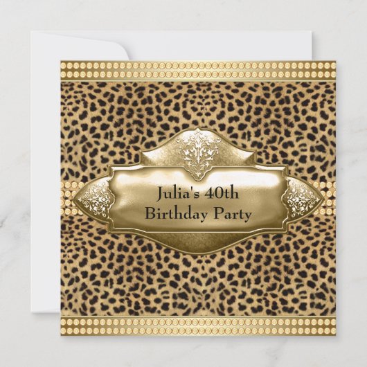 Invitation Fête d'anniversaire de femme Léopard doré (Devant)