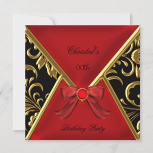 Invitation Fête d'anniversaire de femme Or Rouge Noir Or Dama