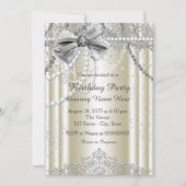 Invitation Fête d'anniversaire de femme perle d'ivoire (Devant)