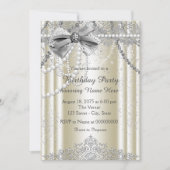 Invitation Fête d'anniversaire de femme perle ivoire (Devant)