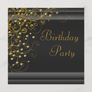 Invitation Fête d'anniversaire de femme Tourbillon Perle Or N