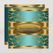 Invitation Fête d'anniversaire de femme vert jade doré (Devant / Derrière)