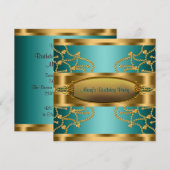 Invitation Fête d'anniversaire de femme Vert Jade Or (Devant / Derrière)