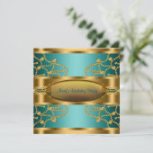 Invitation Fête d'anniversaire de femme Vert Jade Or (Debout devant)