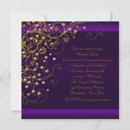 Invitation Fête d'anniversaire de femme violet Tourbillon Per (Dos)