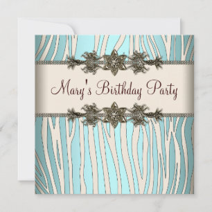 Invitation Fête d'anniversaire de femme Zèbre Bleu Sarcelle d