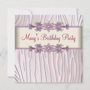 Invitation Fête d'anniversaire de femme Zèbre Rose