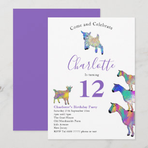 Invitation Fête d'anniversaire de ferme de chèvres Violet