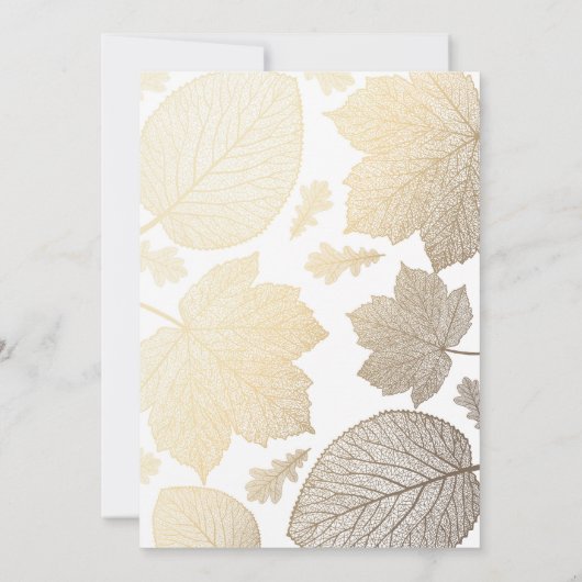 Invitation Fête d'anniversaire de feuilles blanches et dorées (Dos)