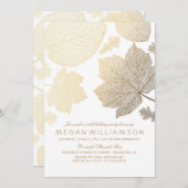 Invitation Fête d'anniversaire de feuilles blanches et dorées (Devant / Derrière)