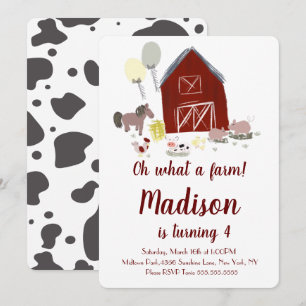 Invitation Fête d'anniversaire de fille à la ferme de vaches
