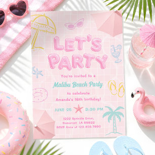 Invitation Fête d'anniversaire de fille à la plage de Malibu