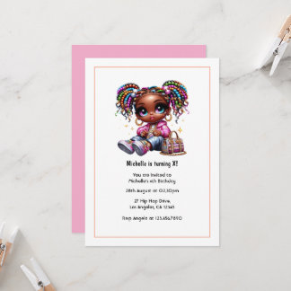 Invitation Fête d'anniversaire de fille afrocentrique mignonn