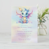 Invitation Fête d'anniversaire de fille au dragon mignon past (Debout devant)