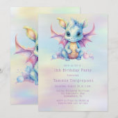 Invitation Fête d'anniversaire de fille au dragon mignon past (Devant / Derrière)