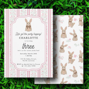 Invitation Fête d'anniversaire de fille au lapin floral coque