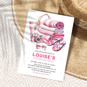 Invitation Fête d'anniversaire de fille au Pretty Pink Pool P