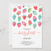 Invitation Fête d'anniversaire de fille aux fraises mignonne (Devant)
