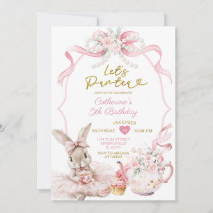 Invitation Fête d'anniversaire de fille aux rubans roses perl