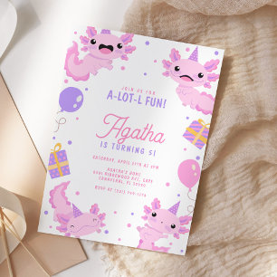 Invitation Fête d'anniversaire de fille avec Axolotl Rose Mig