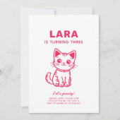 Invitation Fête d'anniversaire de fille avec chaton de couleu (Devant)