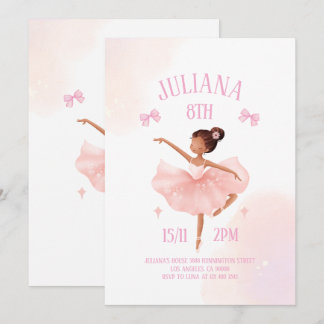 Invitation Fête d'anniversaire de fille avec des nœuds roses 