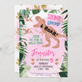 Invitation Fête d'anniversaire de fille avec un T Rex dinosau (Devant / Derrière)
