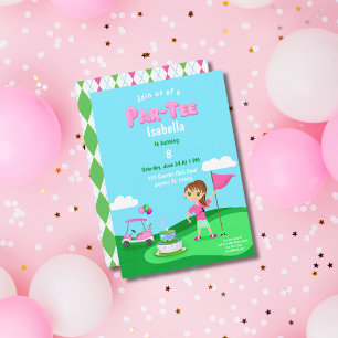 Invitation Fête d'anniversaire de fille chibi au golf Par-Tee