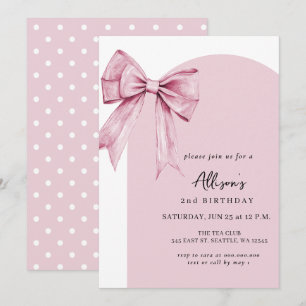 Invitation Fête d'anniversaire de fille coquette à ruban rose