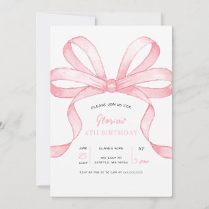 Invitation Fête d'anniversaire de fille coquette à ruban rose