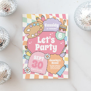 Invitation Fête d'anniversaire de fille d'art rétro groovy