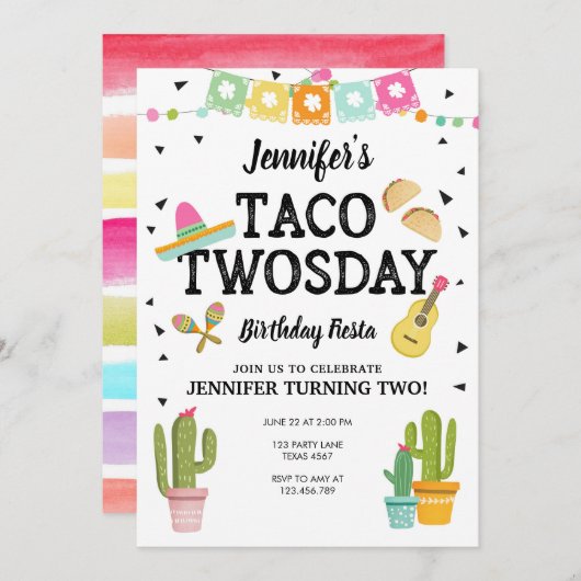 Invitation Fête d'anniversaire de fille de cactus de Twosday (Devant / Derrière)