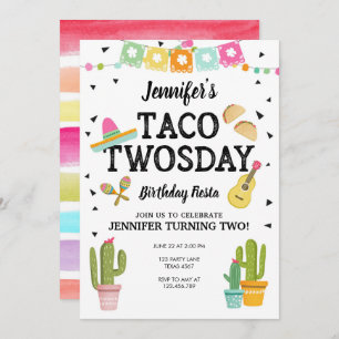 Invitation Fête d'anniversaire de fille de cactus de Twosday
