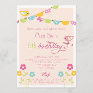 Invitation Fête d'anniversaire de fille de fleurs et de